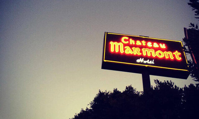 Chateau Marmont at night overlooking Sunset Boulevard